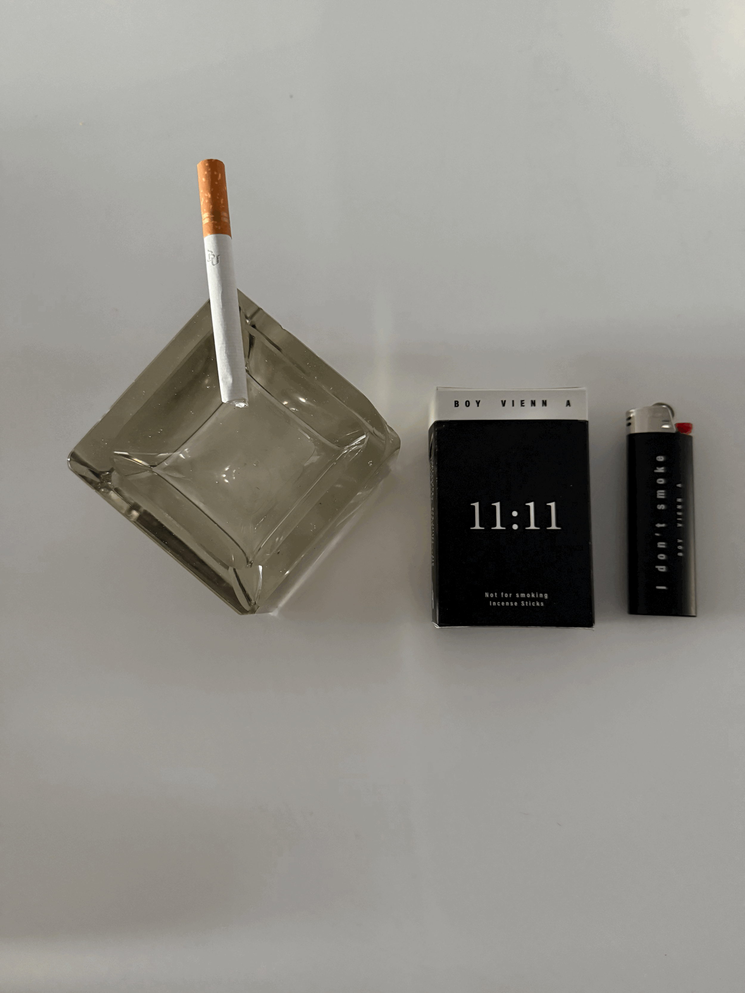 Vintage Glass Smokey Gray Cube Ashtray  + 11:11 Incense Sticks Starter Kit