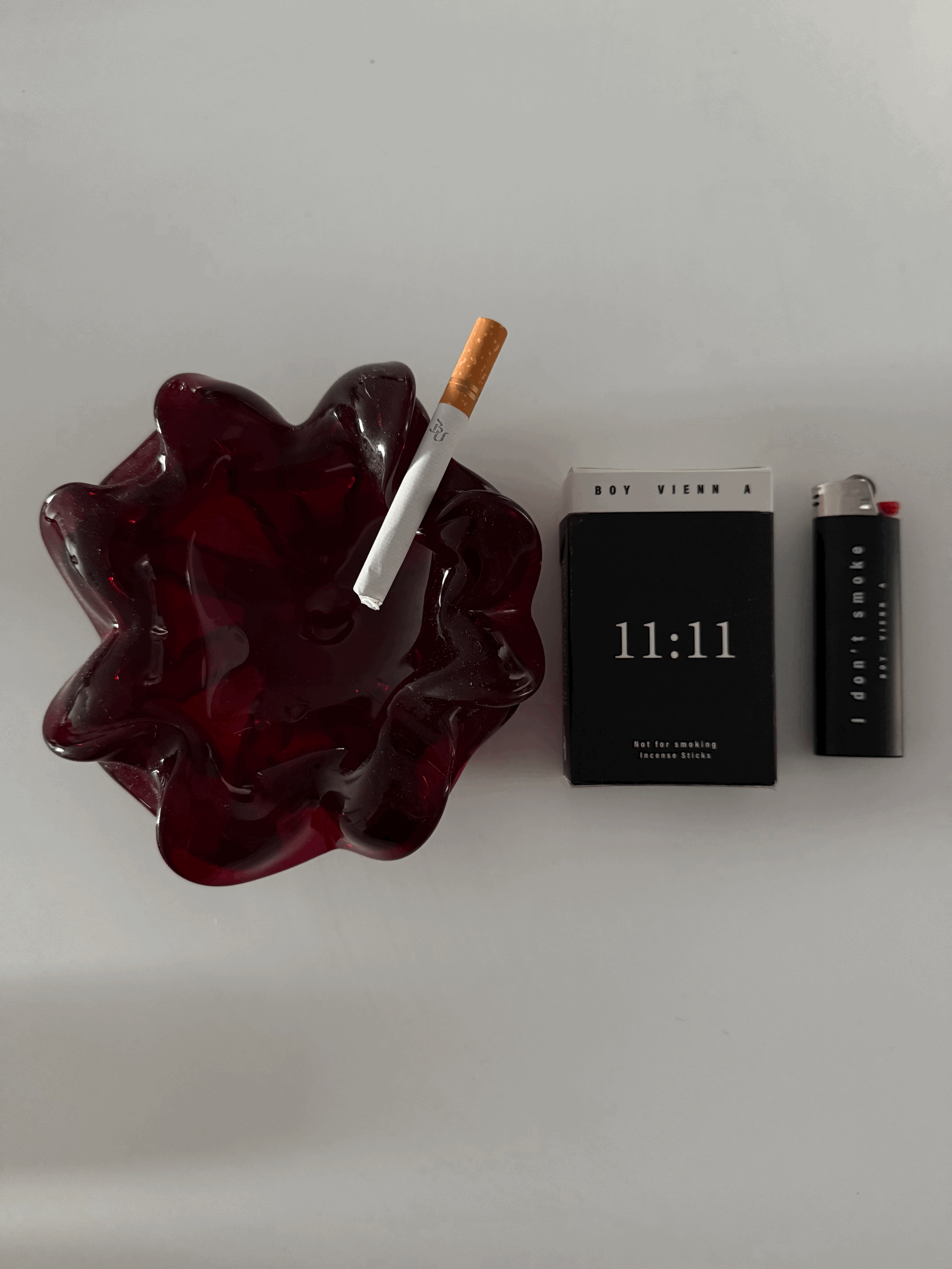 Vintage Red Glass Ruffled Edge Ashtray  + 11:11 Incense Sticks Starter Kit