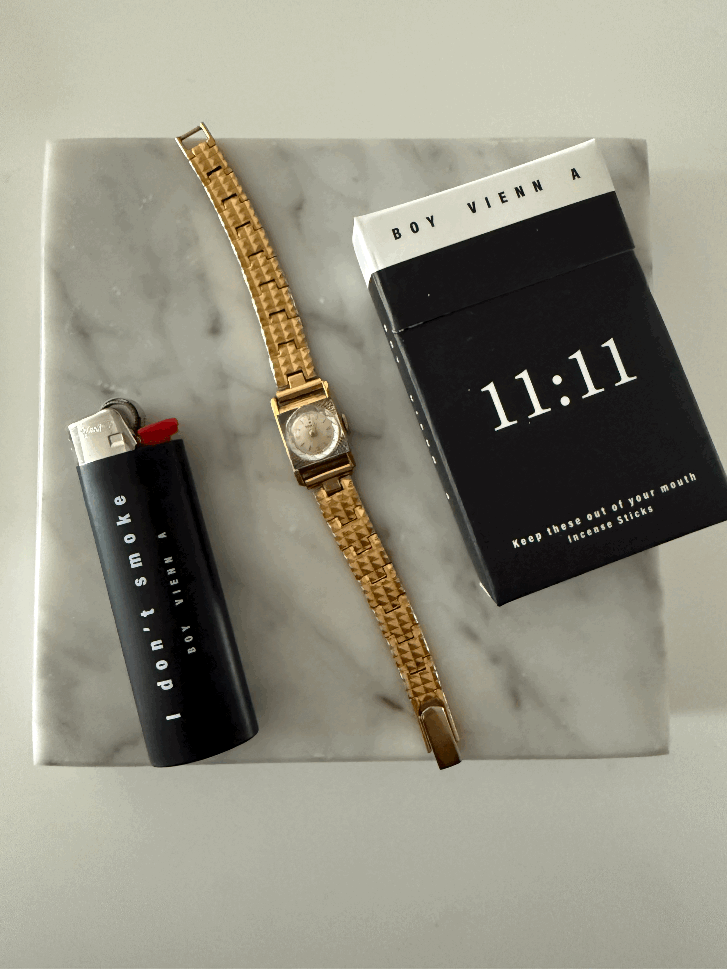 Vintage Pyramid Band Lucky Time Bracelet Watch Incense and Lighter Set