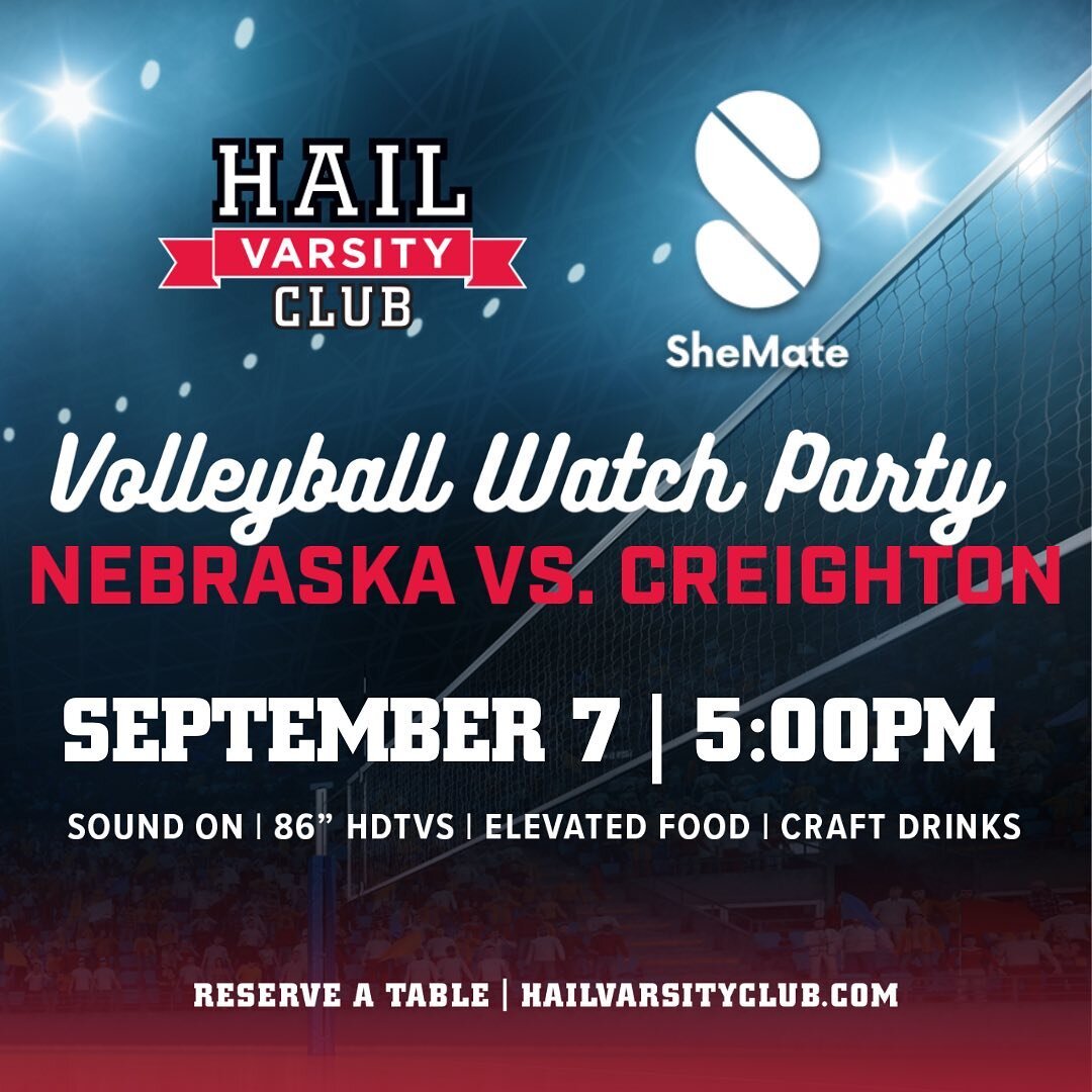 Today&rsquo;s the day! UNL v Creighton volleyball watch party at Hail Varsity Club! Join us and #watchtochange 

@shemate.club @hailvarsity.club @creightonvb @huskervolleyball #watchtochange #shemate #womeninsport #wewillvolley #volleyball #omaha #om