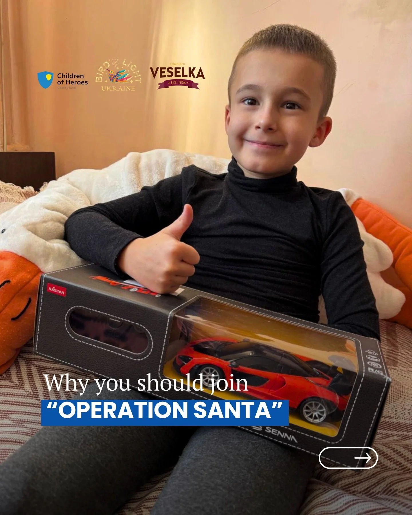 Last year, with your help, we brought joy to 300 children. 🎁
Children who had lost one or both parents because of the war.

This year, we believe we can do even more &mdash;
reach more children, fulfill more wishes, and create more moments of light.