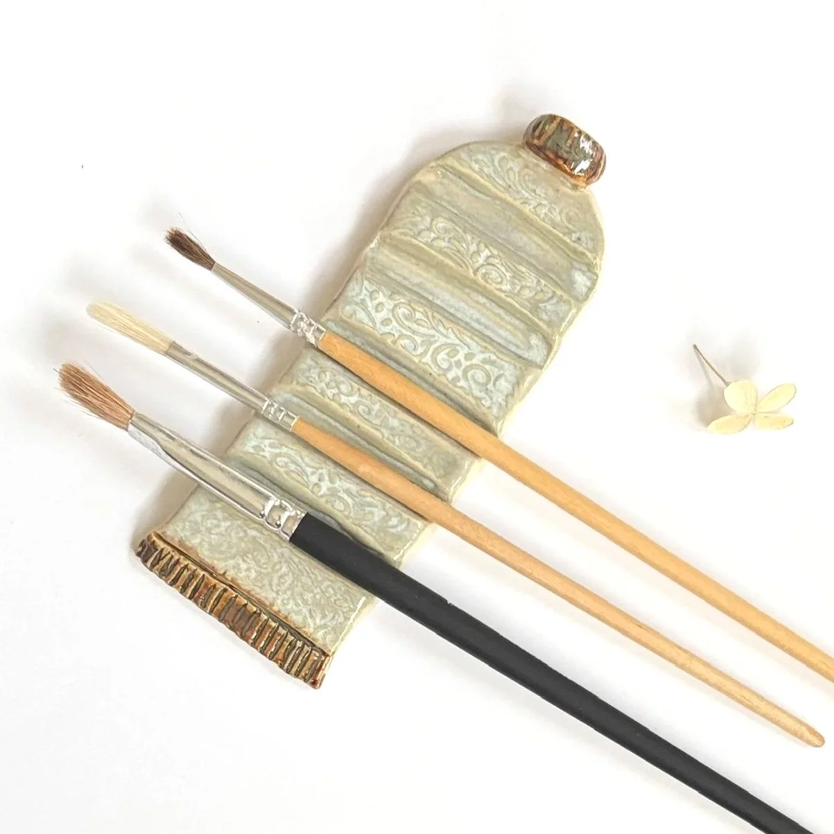 White Stoneware 'Paint Tube' Style Brush Rest for Artists