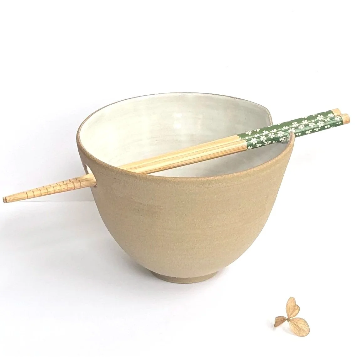 Toasted Stoneware Rice/Noodle/Ramen Bowl with Glossy White Glaze