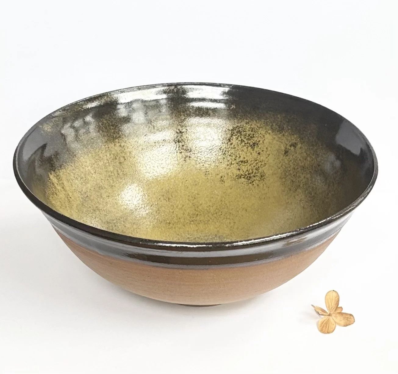 Toasted Stoneware Bowl with Tenmoku Gold and Liquorice Glaze