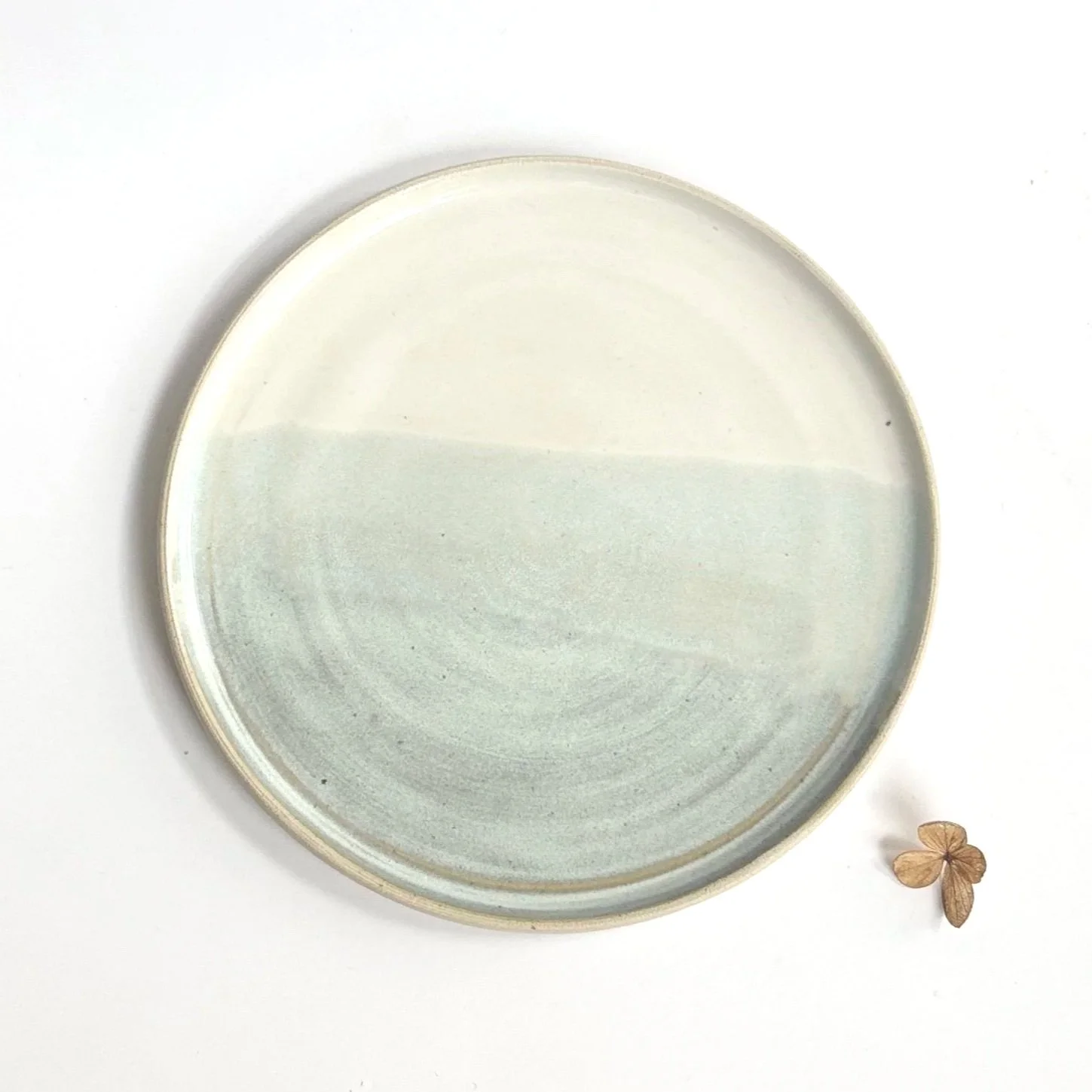 Small White Stoneware Side Plate/Saucer with Glossy Blue and White Glaze
