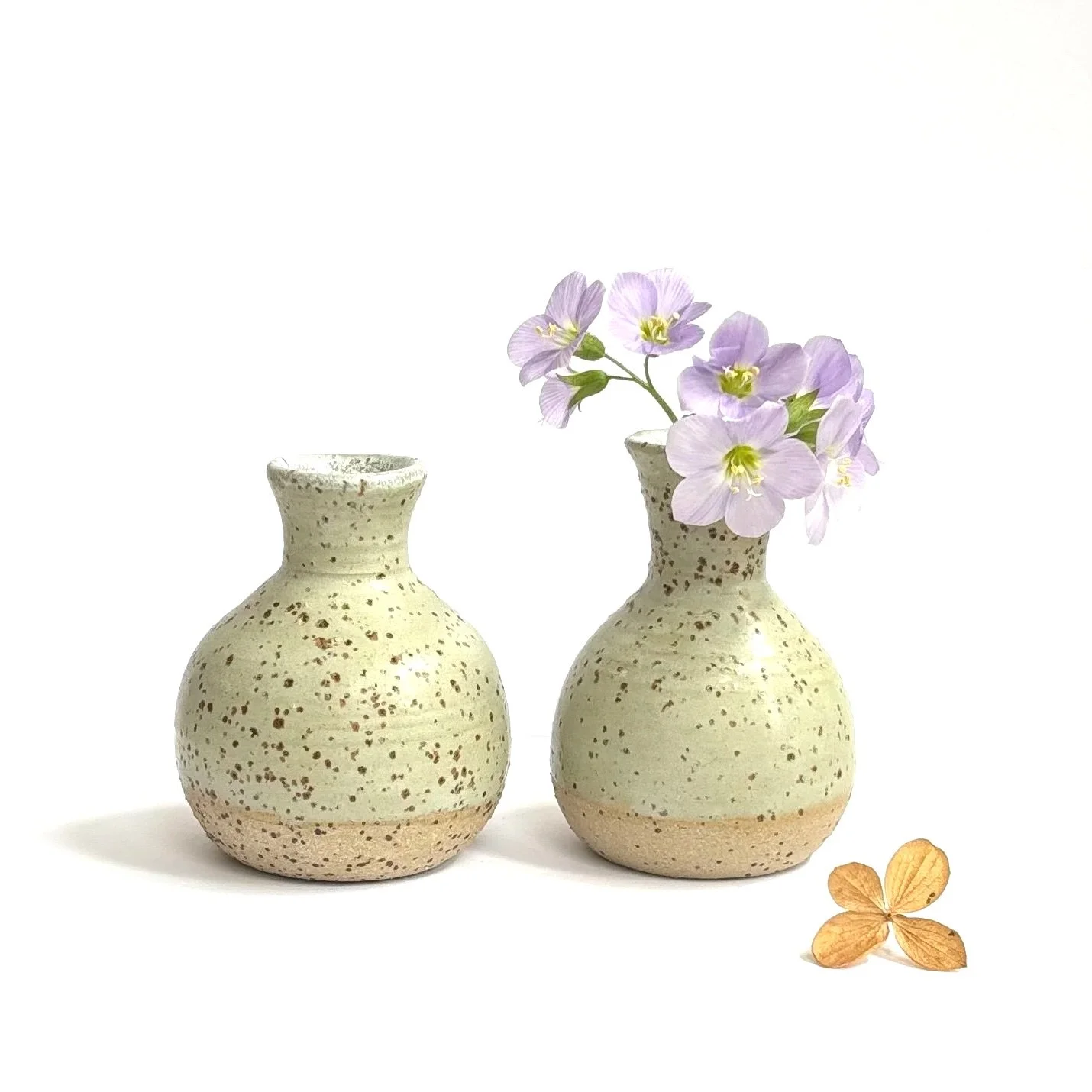 Spotted Stoneware Bud Vase with Celadon Green Glaze