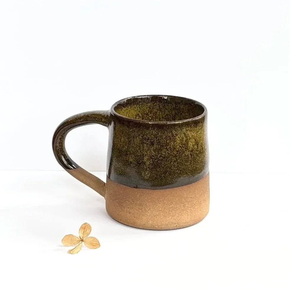 Small Toasted Stoneware Mug with Tenmoku Gold and Liquorice Glaze