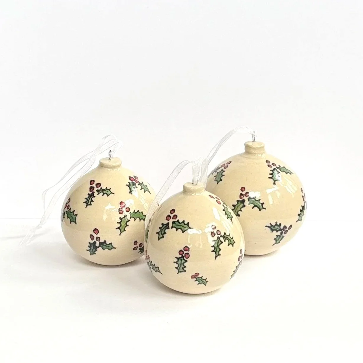 Ceramic Bauble with Hand Painted Holly or Flower Design