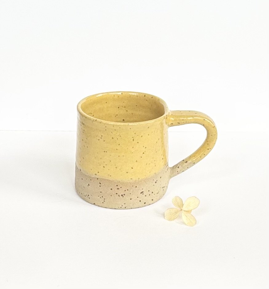 Spotted Stoneware Espresso Cup in Saffron Yellow Glaze