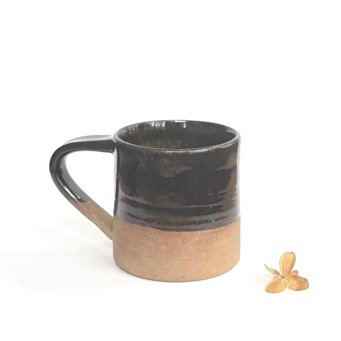 Small Toasted Stoneware Coffee Mug with Tenmoku Gold and Liquorice Glaze
