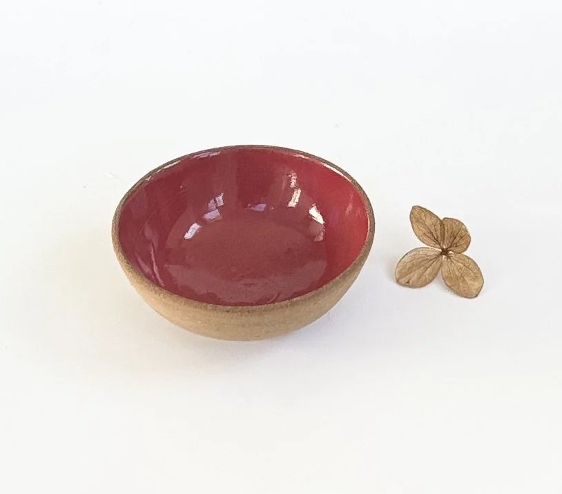Mini Toasted Stoneware Trinket/Condiment Dish with Glossy Red Glaze