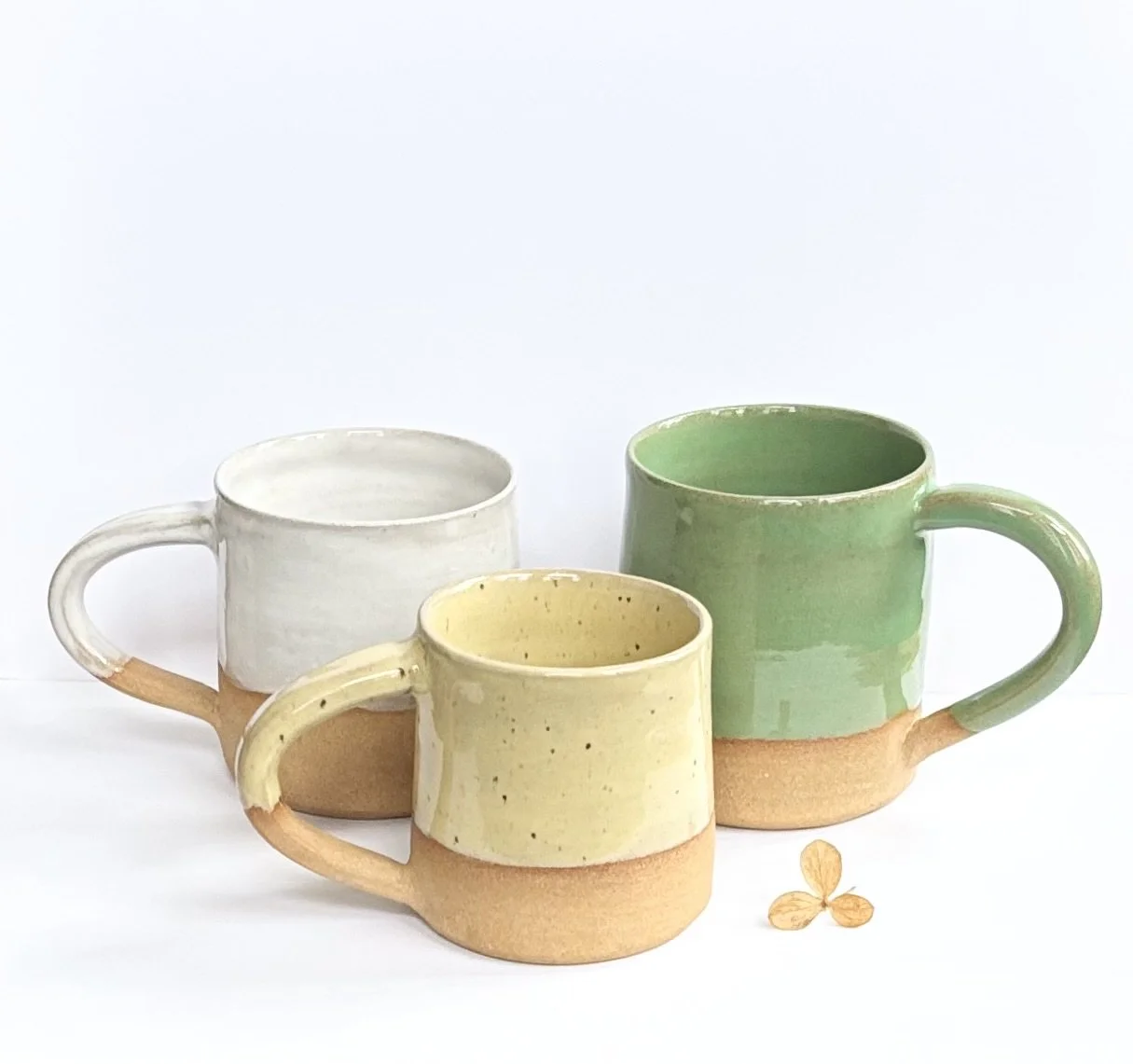 Small Toasted Stoneware Mug with Glossy Green, White or Speckled Yellow Glaze