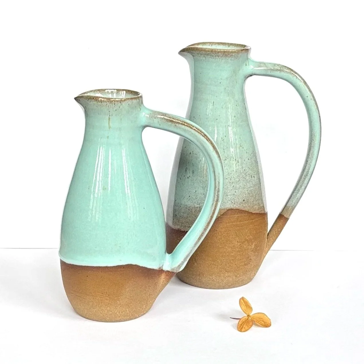 Toasted Stoneware Jug with Duck-Egg Blue Glaze
