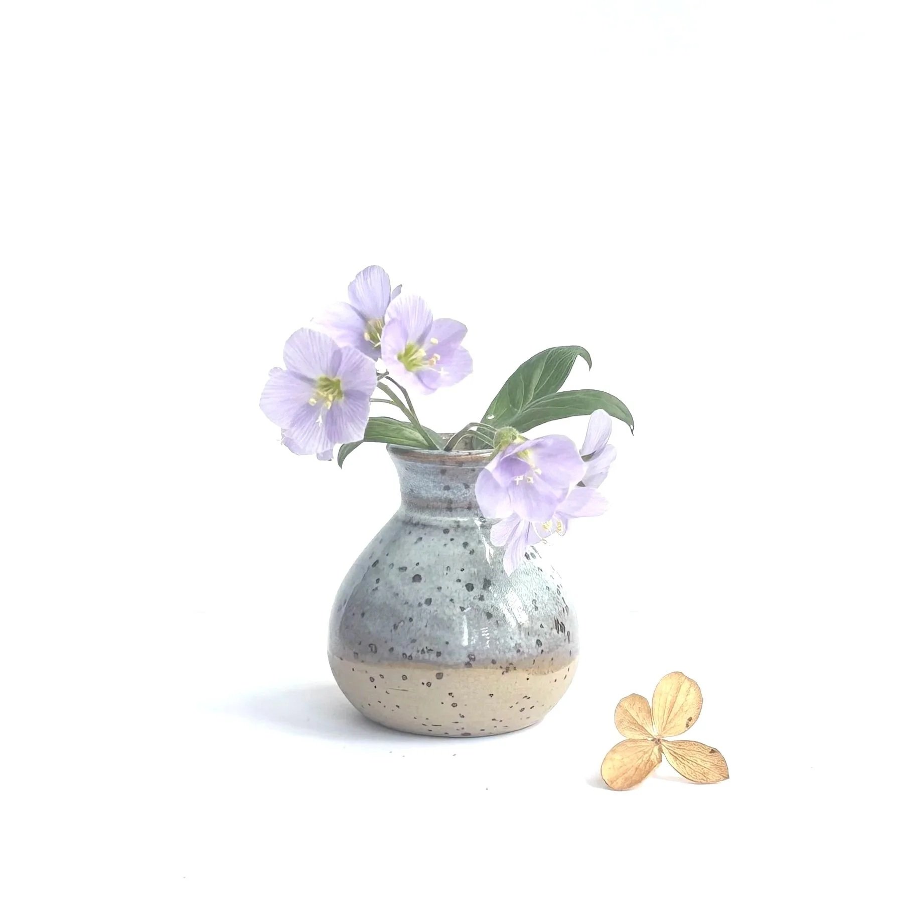 Mini Spotted Stoneware Bud Vase with Cirrus Flow Glaze