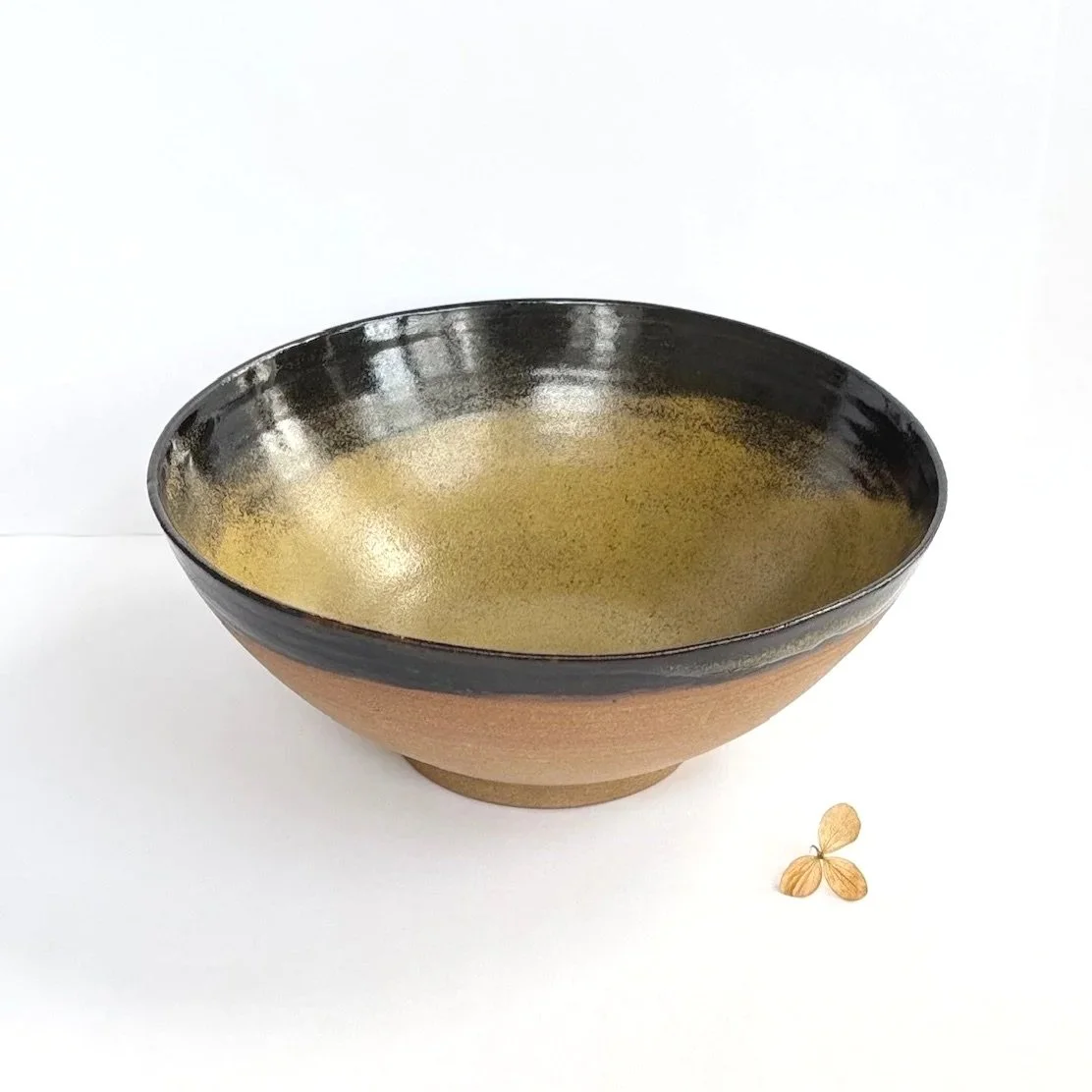 Toasted Stoneware Bowl with Tenmoku Gold and Liquorice Glaze