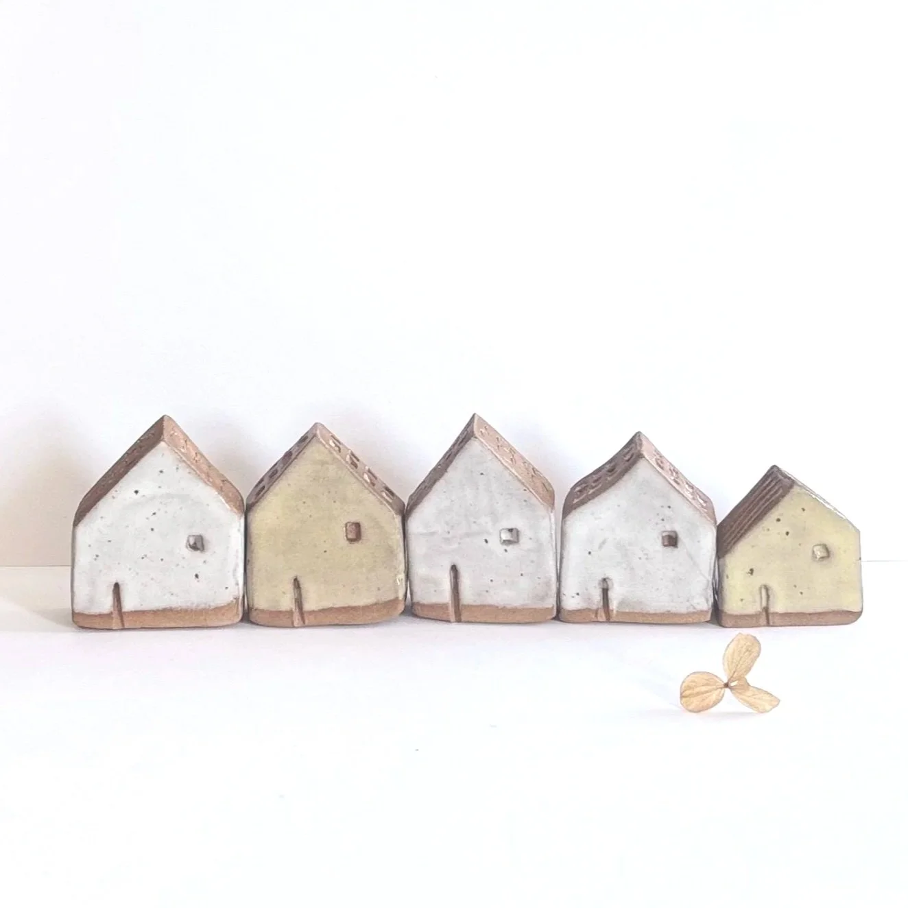 Miniature Toasted Stoneware House with Speckled White or Speckled Yellow Glaze