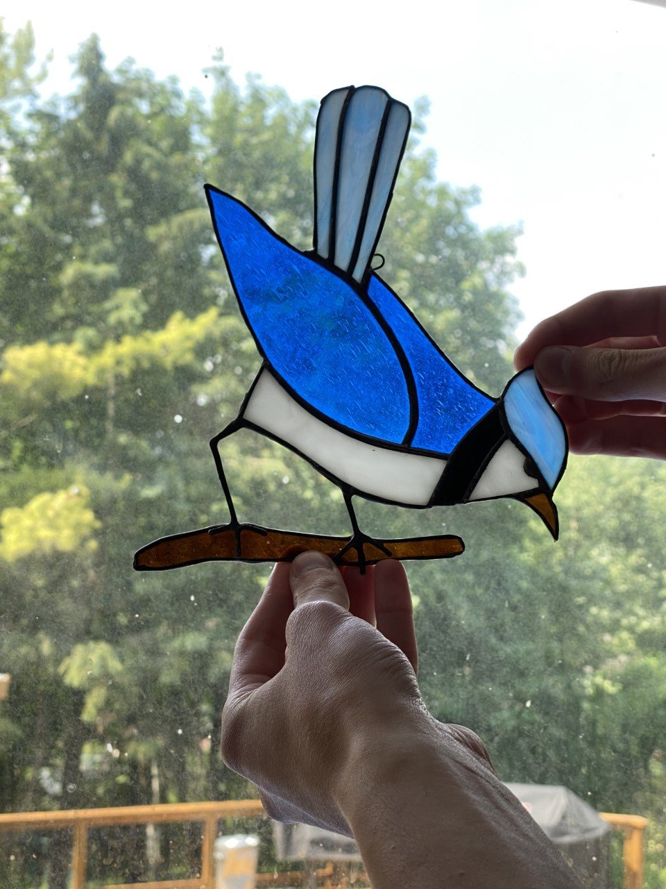 Stained Glass Blue Jays- Glass Cutting Board PNG Design