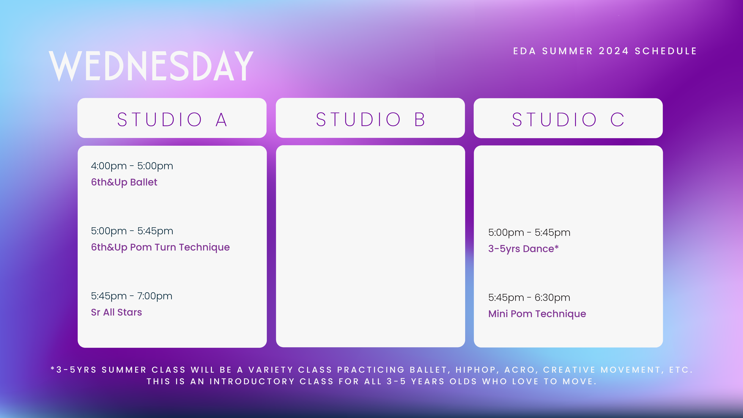 Summer 2024 Schedule — Extension Dance Academy