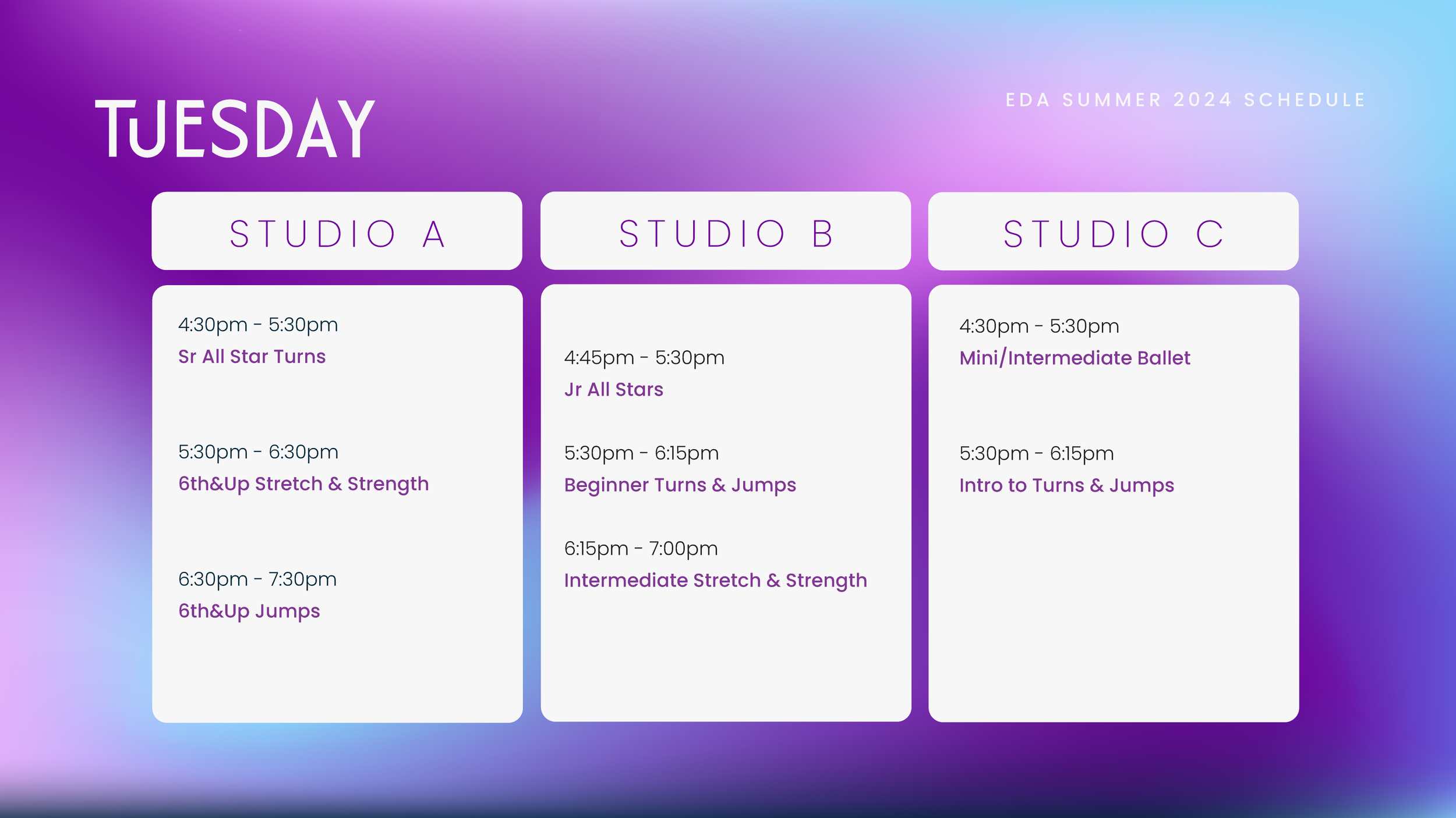 Summer 2024 Schedule — Extension Dance Academy