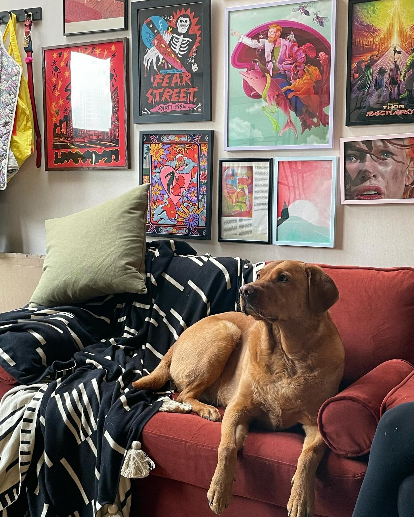 The lovely @georgenugget of team SVP looking very regal in the office today surrounded by our sister company @roarartists gorgeous roster&rsquo;s artwork 🤩