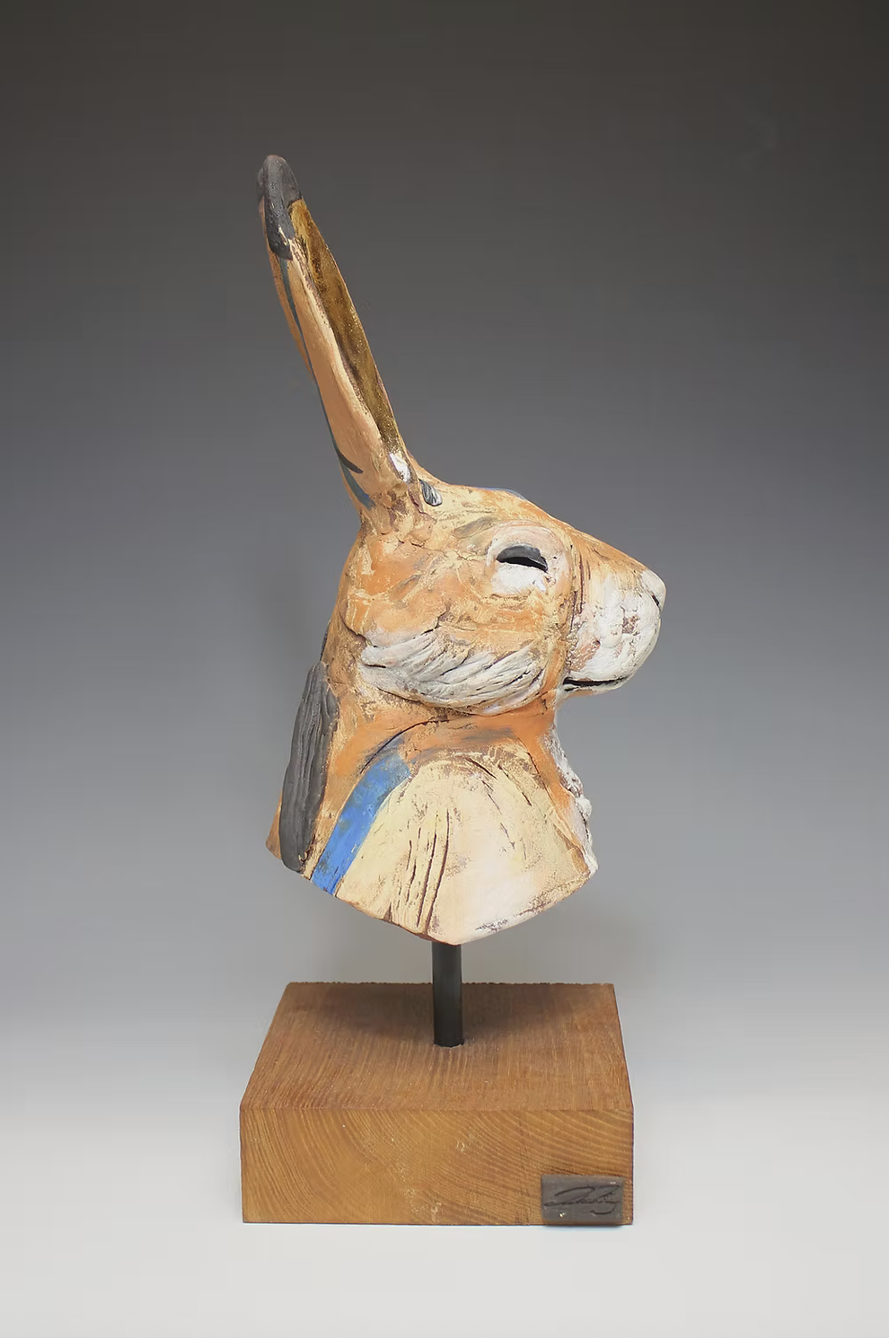 An original handbuilt ceramic sculpture by British ceramicist Jack Durling of a hare, from his South Downs Collection.