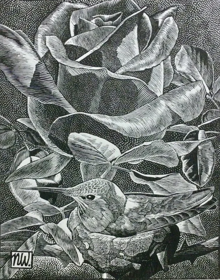 An original wood engraving by artist Nicholas Wilson, printed on Mohawk superfine paper.