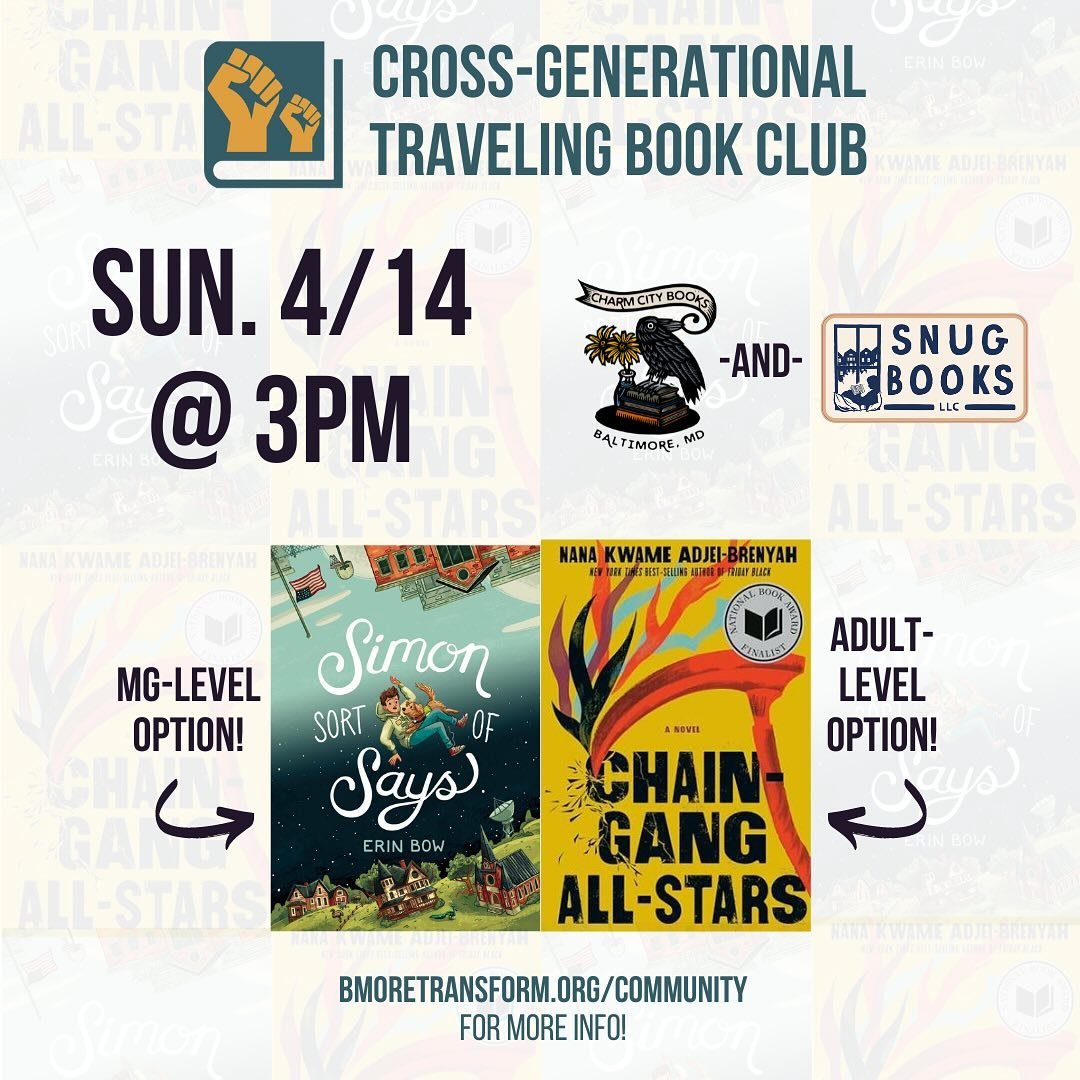 Ready to GUSH about these amazing books?!? 
Join the conversation at @charmcitybooks OR @snugbooksbmore 📚 We&rsquo;ll be discussing &ldquo;Simon Sort of Says&rdquo; and &ldquo;Chain Gang All-Stars&rdquo;
