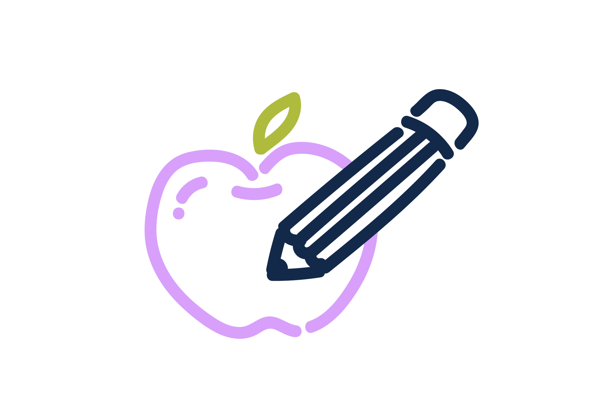 Hand-drawn apple with a pencil