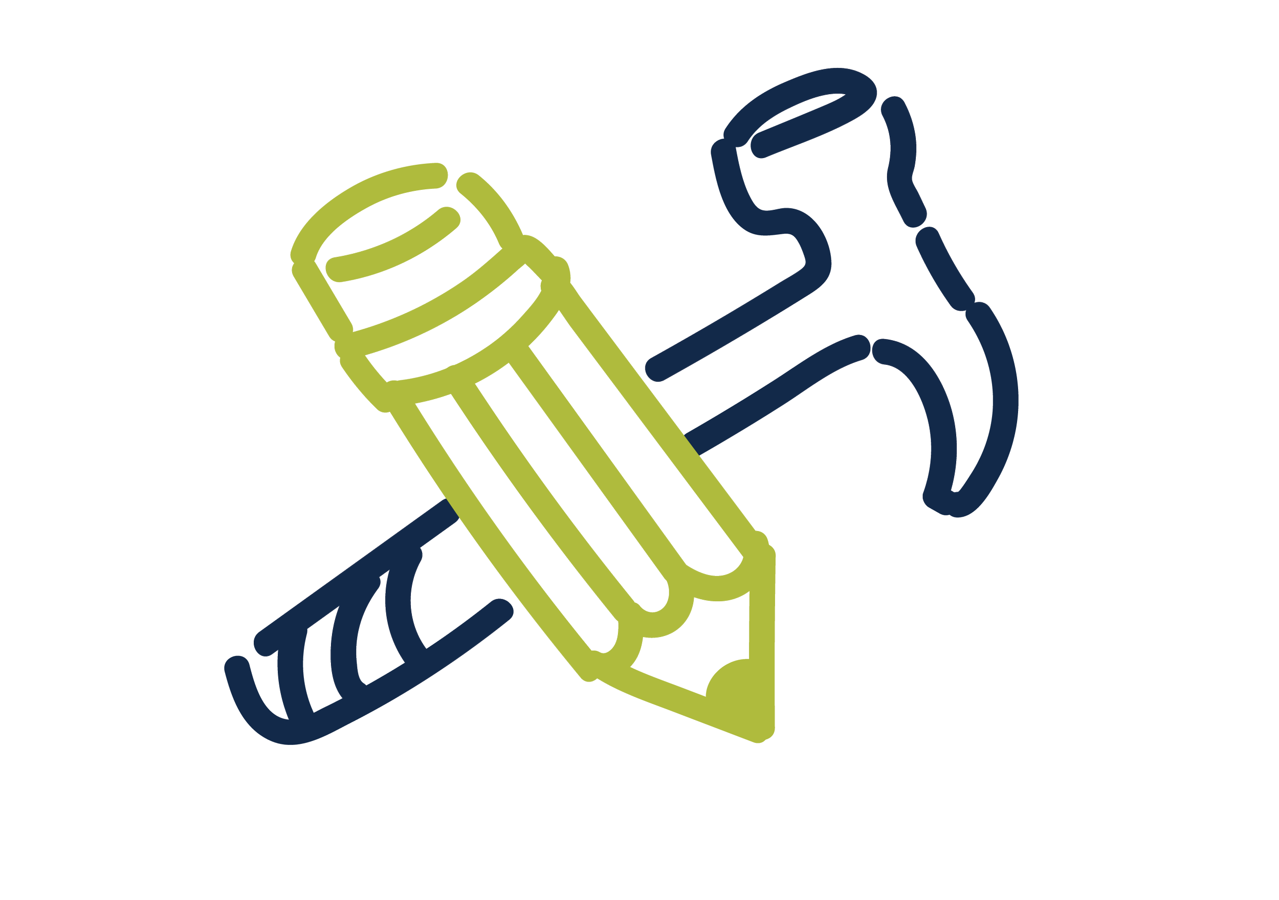 Hand-drawn pencil criss-crossing a hammer.