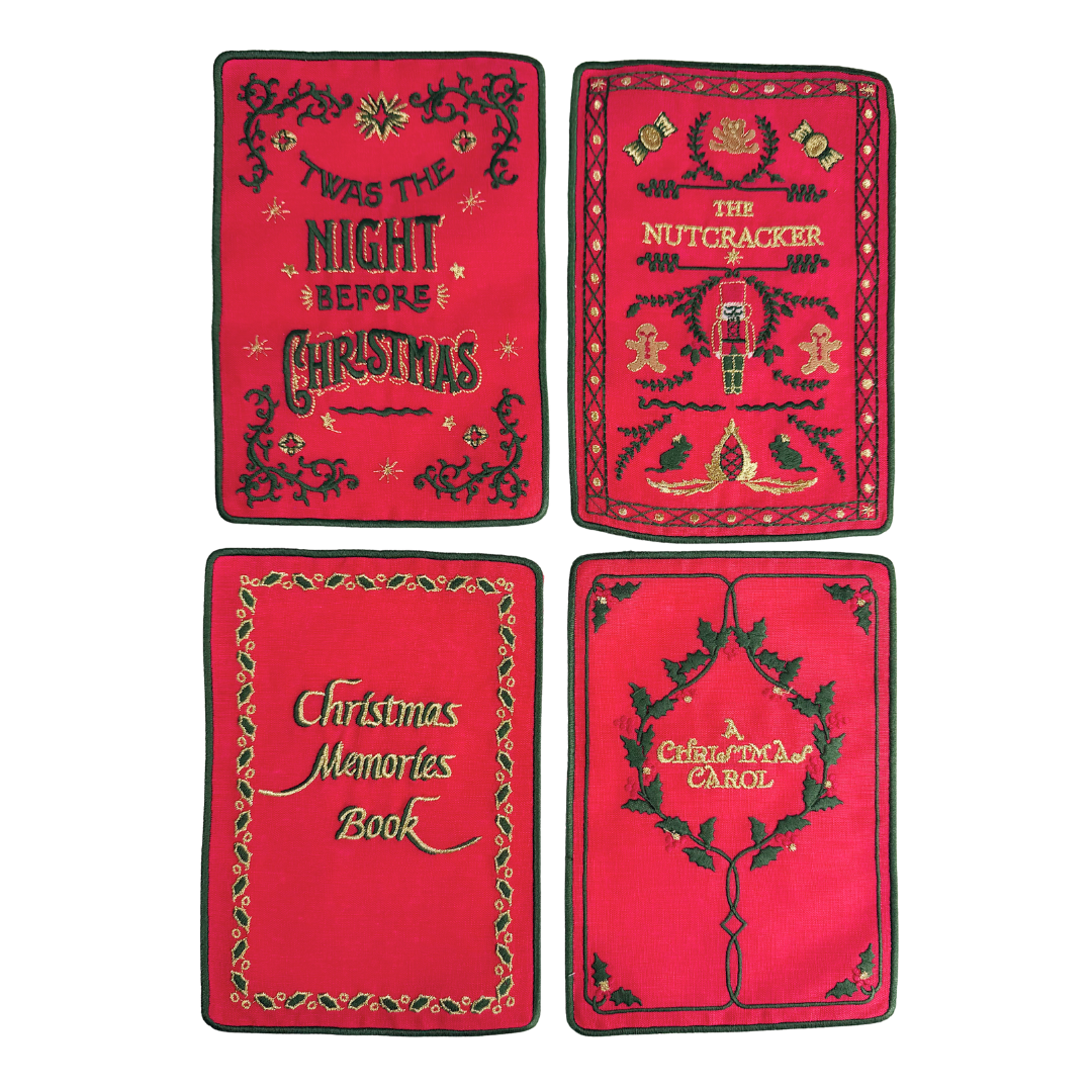 Christmas Books Cocktail Napkin

Set of 4
6" x 9" 
Linen with embroidery
Designed for Biscuit Home in 2025