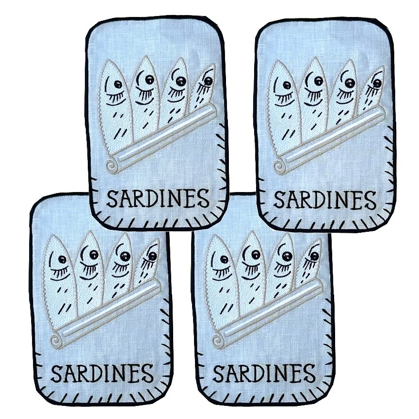 Sardine Cocktail Napkin

Set of 4
6" x 9"
Linen with embroidery
Designed for Biscuit Home in 2024