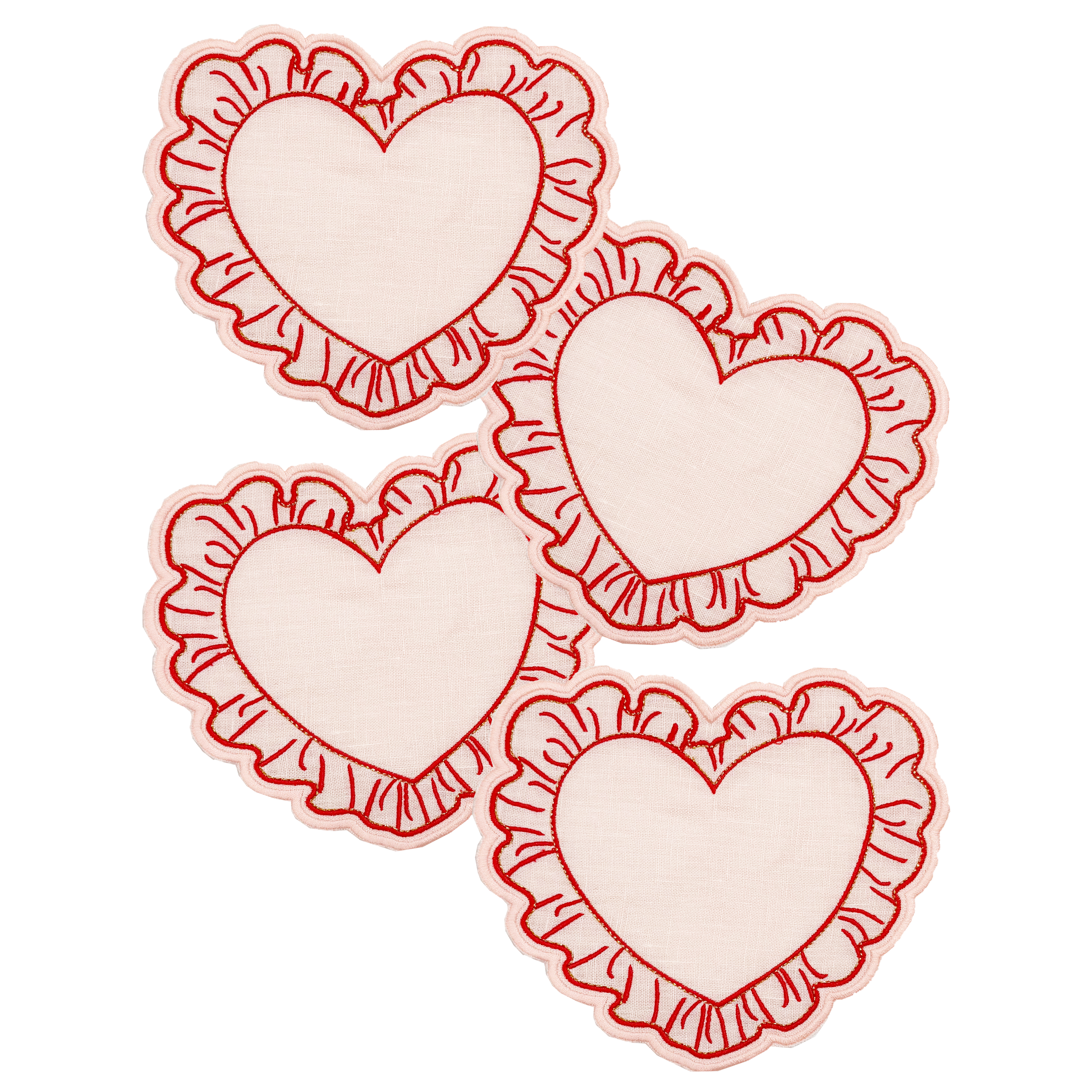 Frilly Heart Cocktail Napkin

Set of 4
6" x 6"
Linen with embroidery
Designed for Biscuit Home in 2024