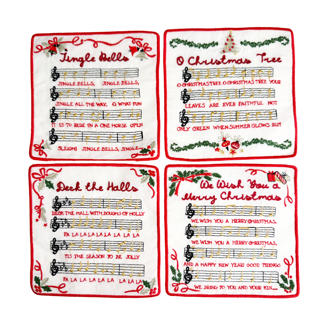 Christmas Carol Cocktail Napkin

Set of 4
6" x 6" 
Linen with embroidery
Designed for Biscuit Home in 2025