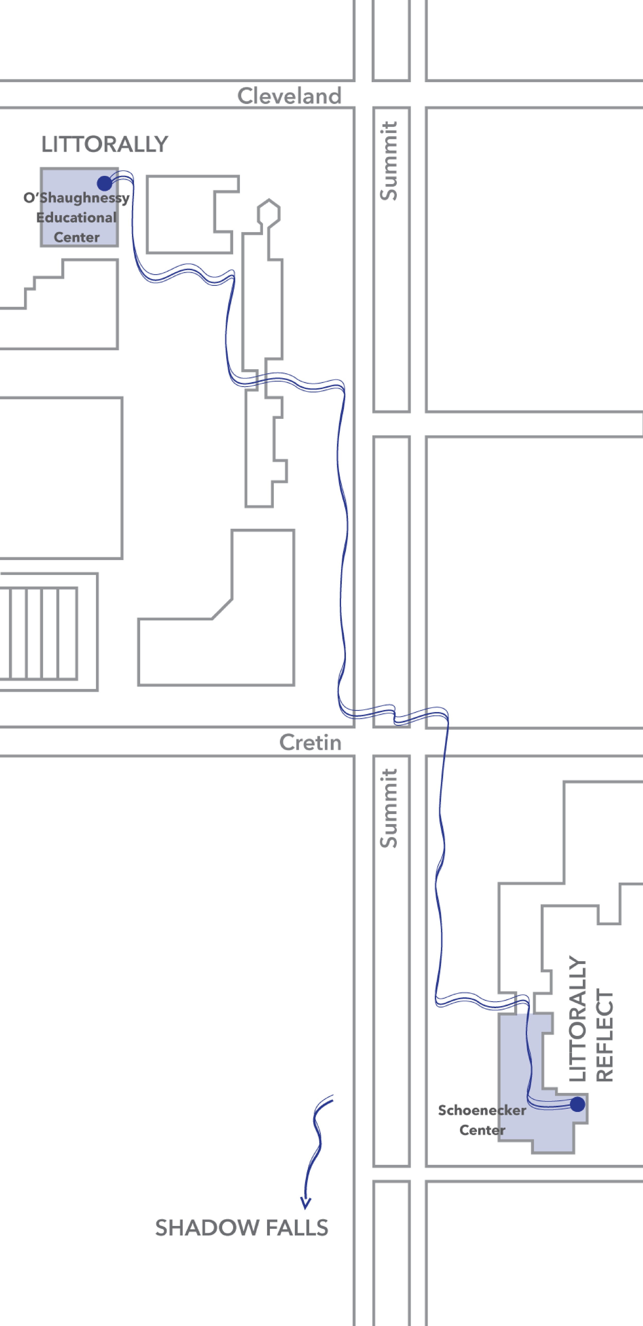 Map showing St. Thomas Campus with gallery locations
