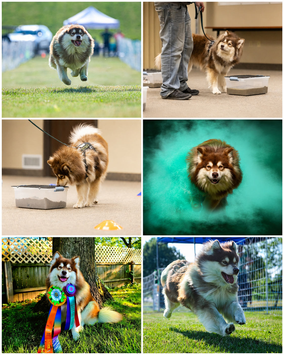brown and tan finnish lapphund doing scent work