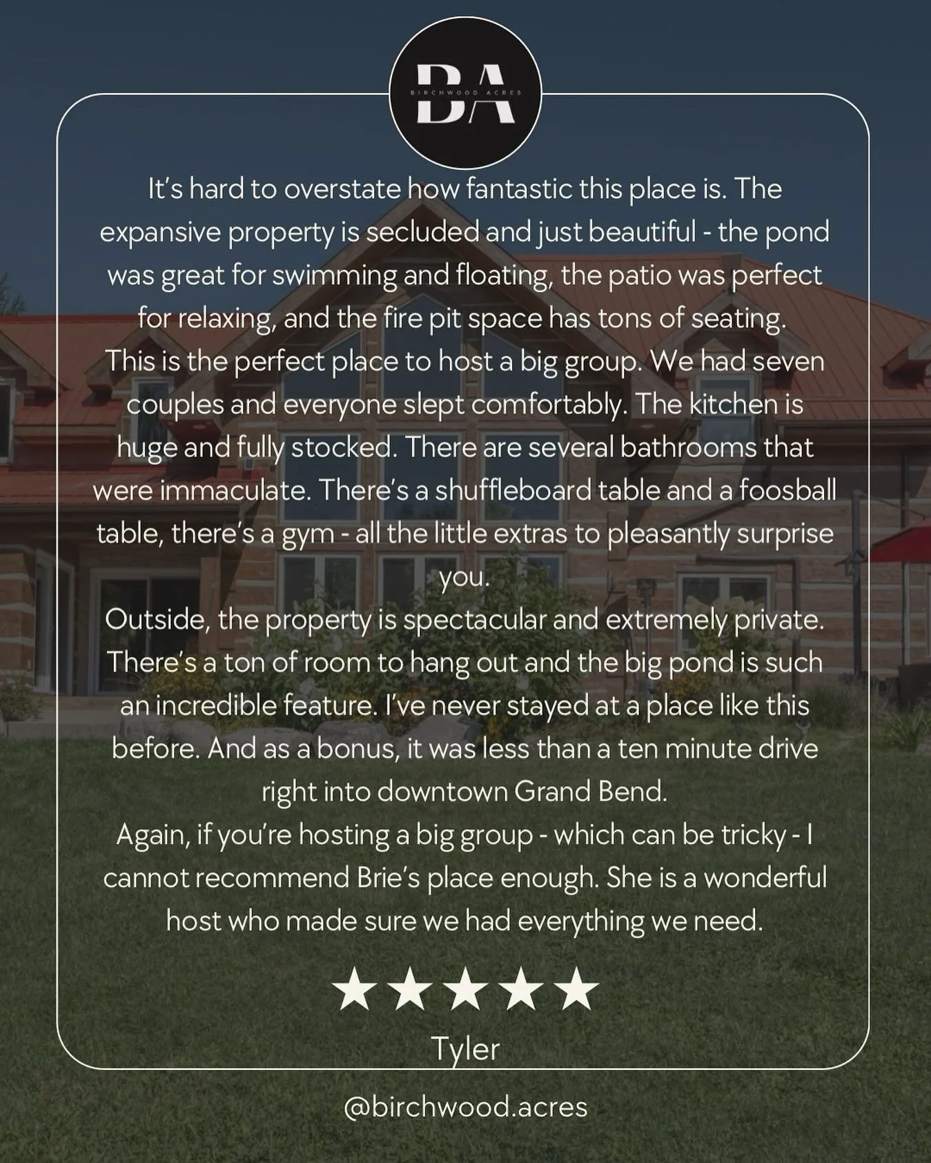 ⭐️⭐️⭐️⭐️⭐️ 5 STARS ON AirBnB
We love when our guests love our paradise as much as we do 🌟 
Thank you for the love! 

#LuxuryRetreat #WellnessEscape #OffGridLuxury #NatureLovers #GrandBendGetaway #BirchwoodAcres #CottageLife #MindfulLiving #OntarioCo