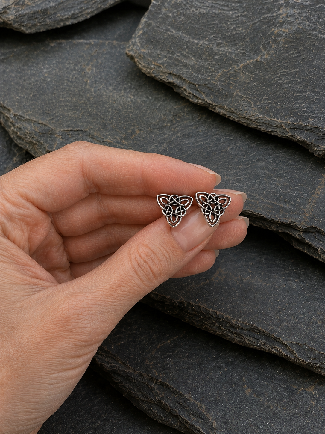 XL celtic knot stud earrings - sterling silver 925 || Celtic knot push back earrings || Triquetra || Trinity symbol