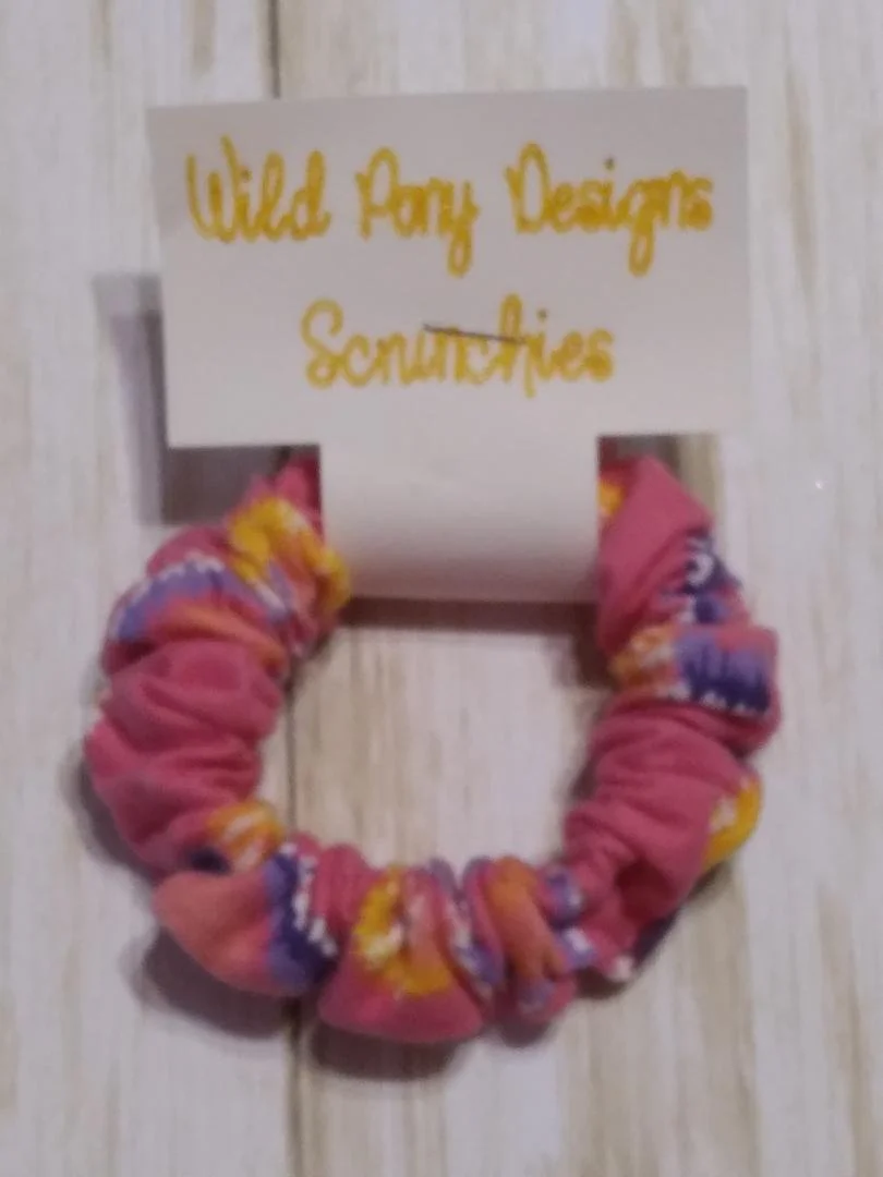 Flannel Pink Tye Dye Hearts Hair Tie Scrunchie
