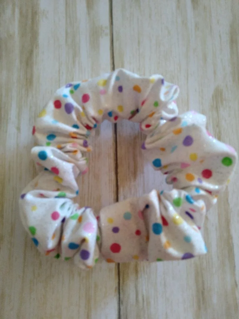 White Polka Dot Hair Tie Scrunchie