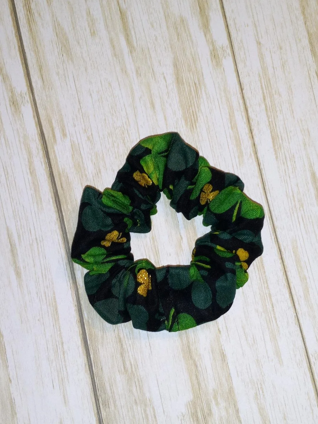 Black w/Green and Gold Shamrocks Hair Tie Scrunchie