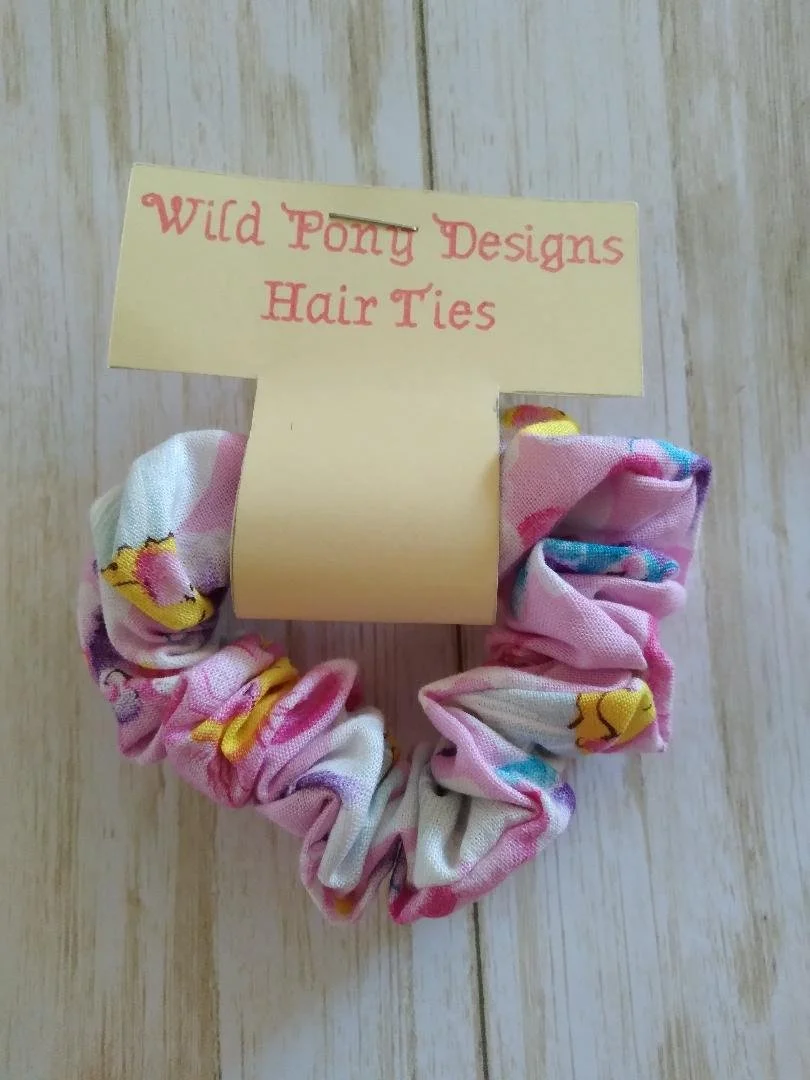 Pink Flower Face Hair Tie Scrunchie