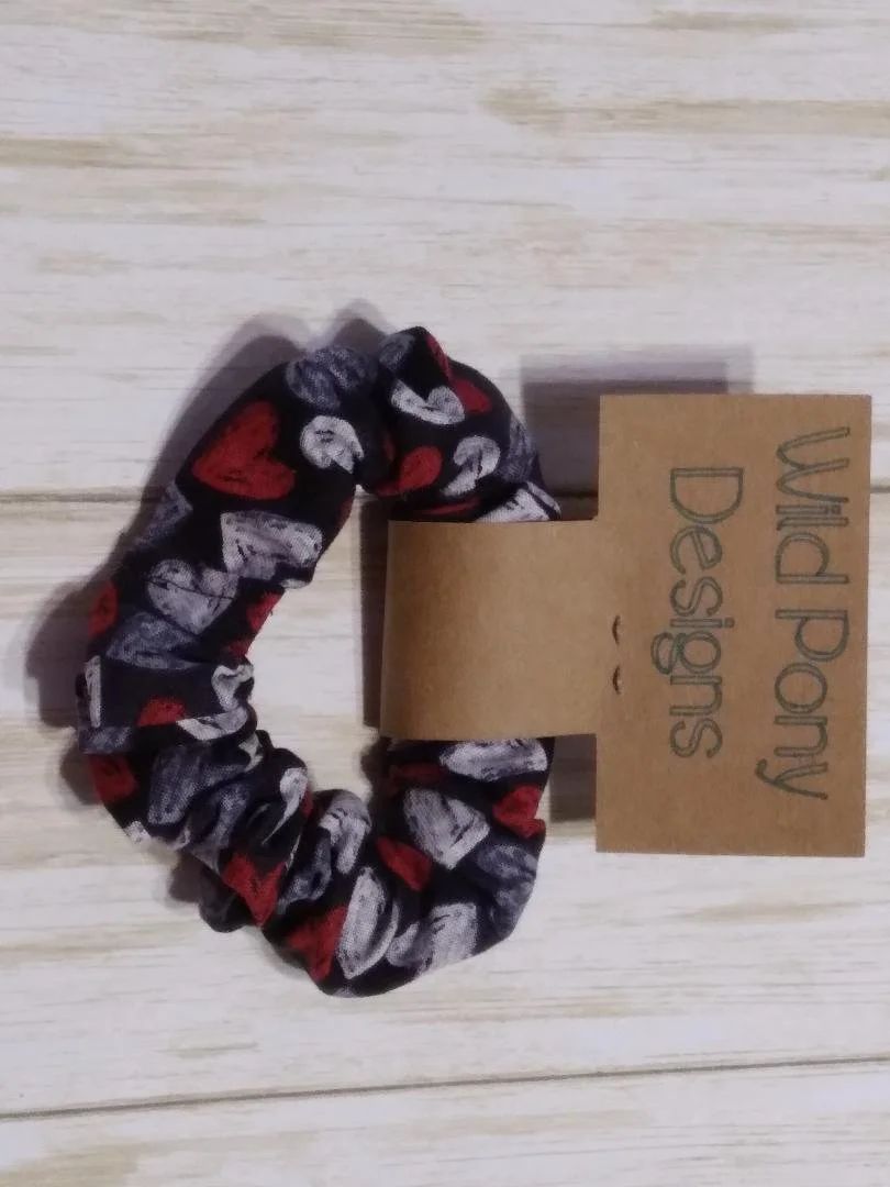 Black with Hearts Hair Tie Scrunchie