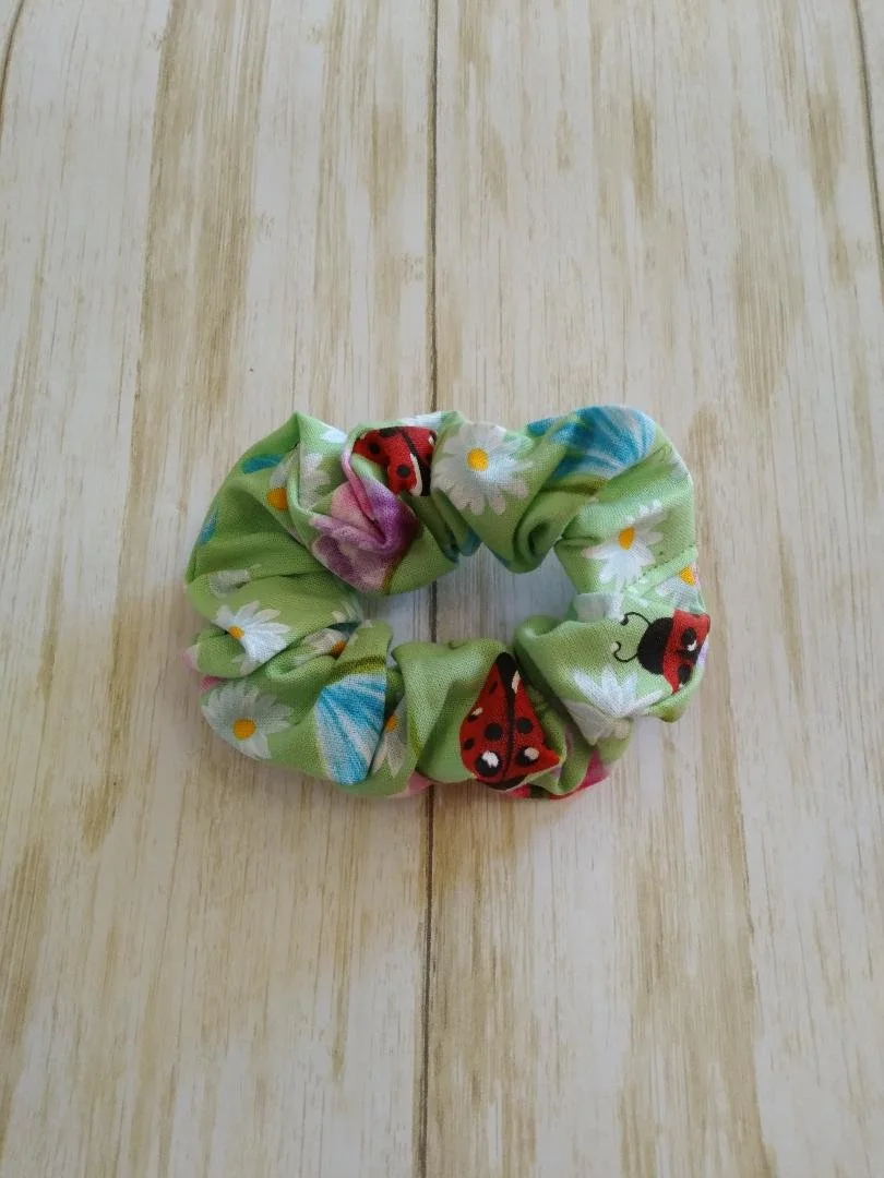 Green Ladybug Hair Tie Scrunchie