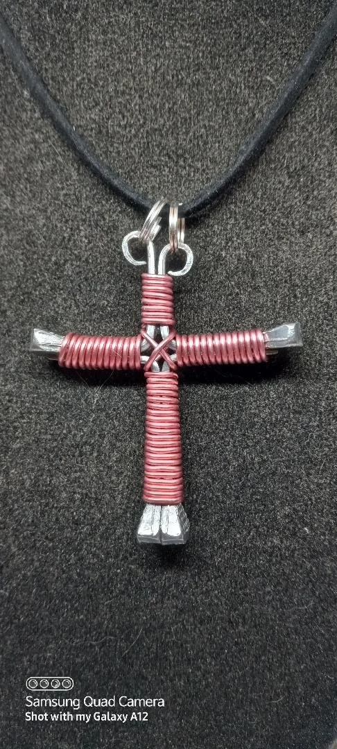 Light Pink Horseshoe Nail Cross Necklace (LG)