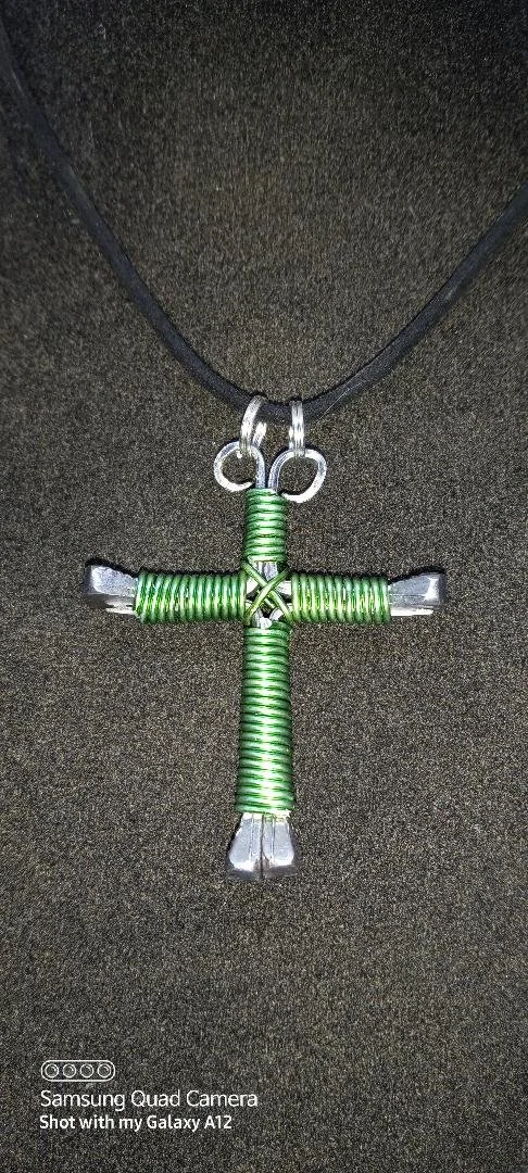 Green Horseshoe Nail Cross Necklace (LG)