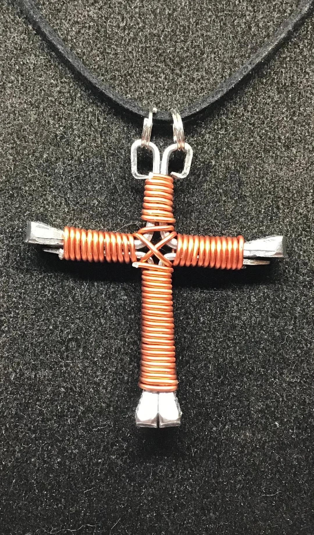 Orange Horseshoe Nail Cross Necklace (LG)
