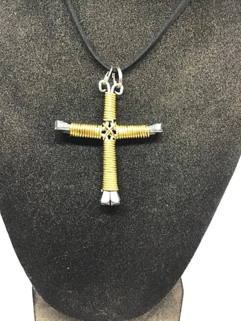 Yellow Gold Horseshoe Nail Cross Necklace (LG)