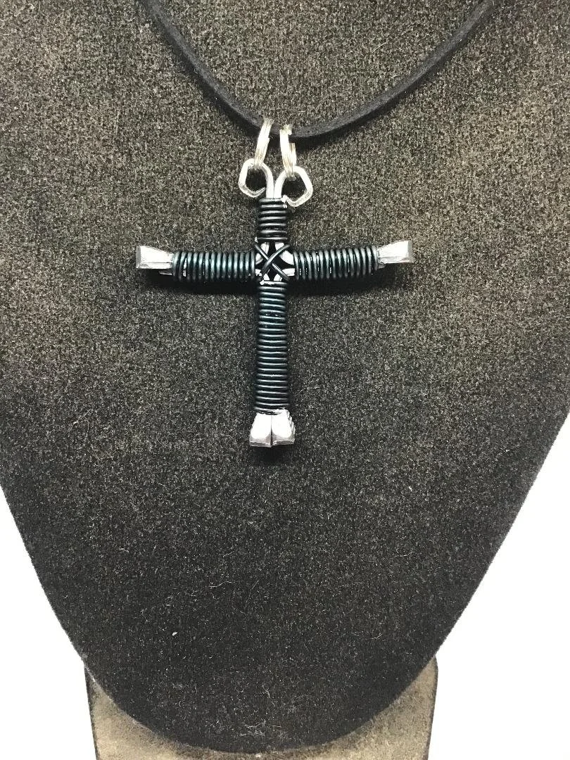 Black Horseshoe Nail Cross Necklace (LG)