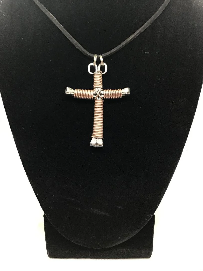 Brown Horseshoe Nail Cross Necklace (LG)