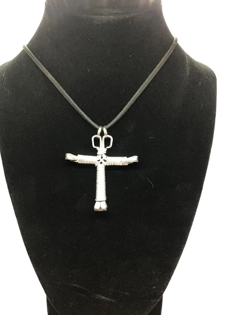 Silver Horseshoe Nail Cross Necklace (LG)